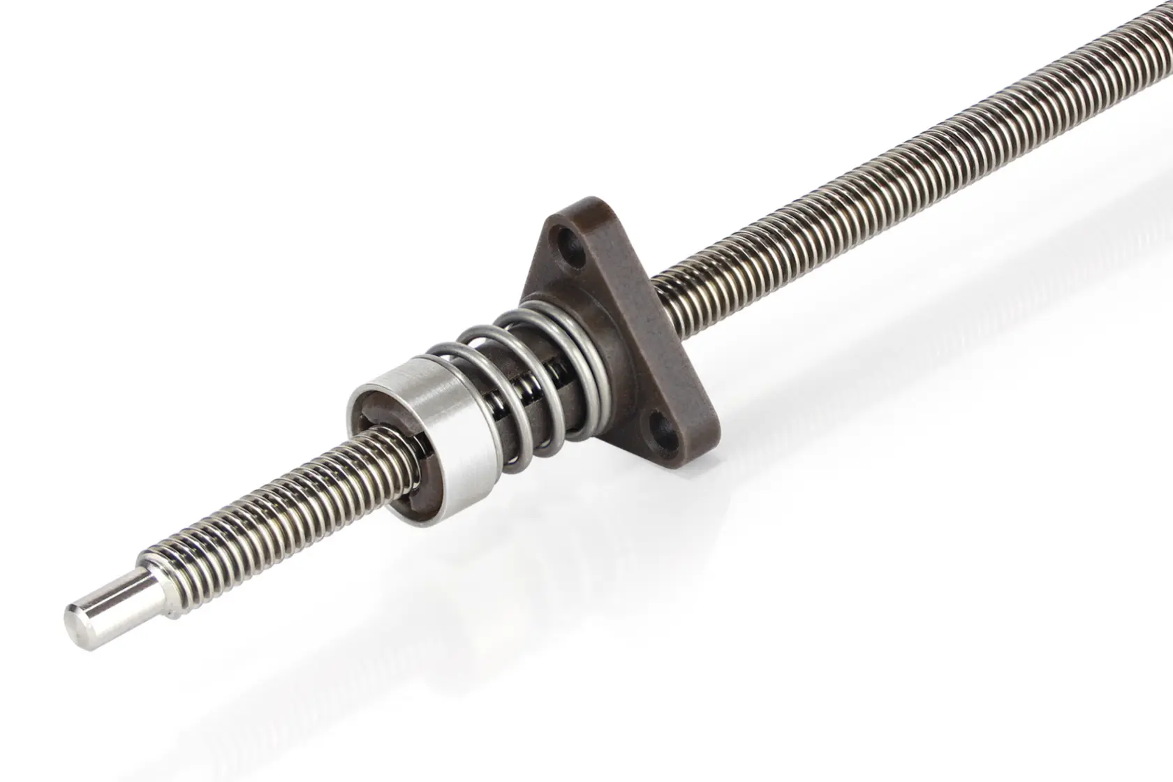 Threaded nut with no axial backlash for stepper motor linear actuators